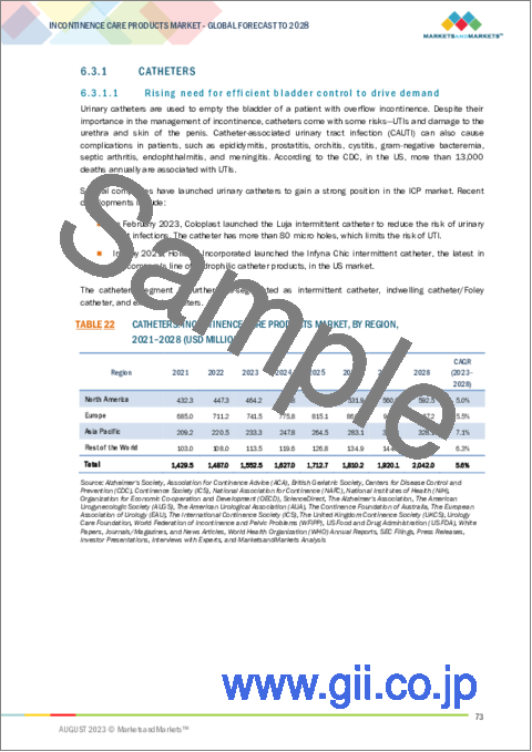 サンプル2：失禁ケア製品 (ICP) の世界市場 (～2028年)：製品 (吸収体 (ベッドプロテクター・パッド＆ガード)・非吸収体 (カテーテル・排液バッグ))・使用法 (再利用可能・使い捨て)・流通チャネル (eコマース)・エンドユーザー (病院) 別