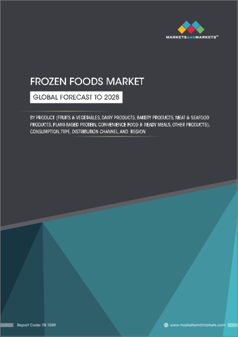 表紙：冷凍食品の世界市場：製品別、消費別、タイプ別、流通チャネル別、冷凍技術別、地域別-2028年までの予測