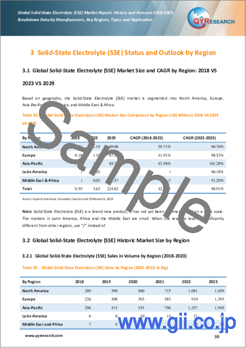 サンプル2：固体電解質 (SSE) の世界市場：2018-2029年