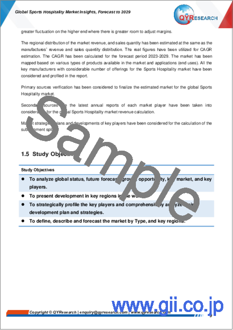 サンプル1：スポーツホスピタリティの世界市場：2029年までの予測