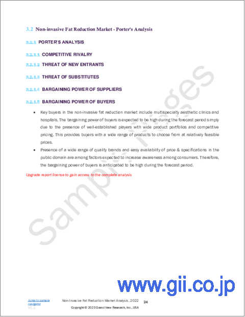 サンプル1：非侵襲的脂肪除去の市場規模、シェア、動向分析レポート：技術別、最終用途別、地域別、セグメント予測、2023年～2030年
