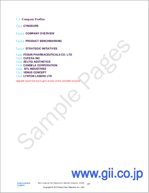 サンプル2：非侵襲的脂肪除去の市場規模、シェア、動向分析レポート：技術別、最終用途別、地域別、セグメント予測、2023年～2030年