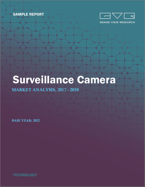 表紙：監視カメラの市場規模、シェア、動向分析レポート：製品タイプ別、展開別、解像度容量別、最終用途別、地域別、セグメント別予測、2023年～2030年
