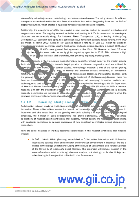 サンプル1：研究用抗体および試薬の世界市場：製品別、技術別、用途別、エンドユーザー別、地域別-2028年までの予測