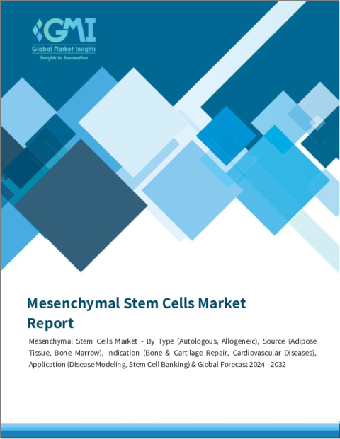 表紙：間葉系幹細胞の市場規模- タイプ、由来、適応症、用途別&世界予測、2023年～2032年