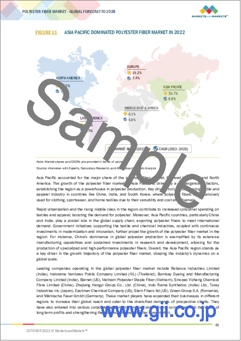 サンプル1：ポリエステル繊維の世界市場：形態別、グレード別、製品タイプ別、用途別、地域別-2028年までの予測