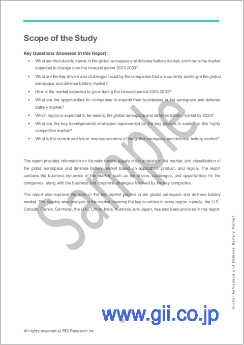 サンプル1：アジア太平洋地域の航空宇宙・防衛用電池市場 (2023-2033年)：分析・予測