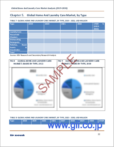 サンプル2：ホーム＆ランドリーケアの世界市場規模、シェア、産業動向分析レポート：流通チャネル別、タイプ別、地域別展望と予測、2023年～2030年