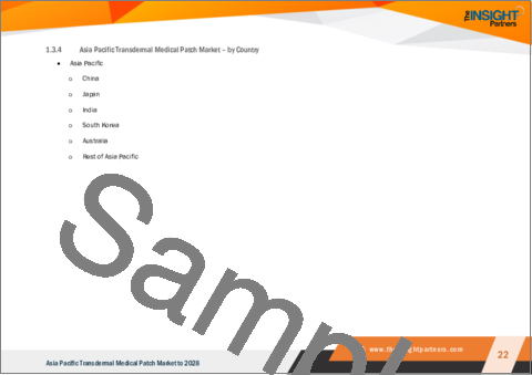 サンプル1：アジア太平洋の医療用経皮吸収パッチ市場の2028年までの予測-地域別分析：タイプ、用途、流通チャネル別