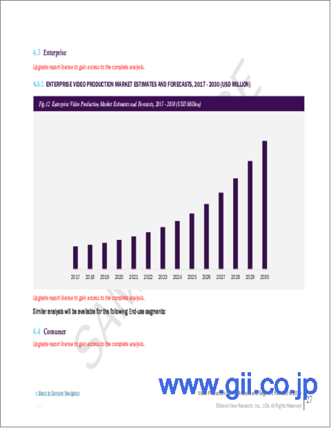 サンプル2：映像制作の市場規模、シェア、動向分析レポート：ジャンル別、最終用途別、地域別、セグメント予測、2023～2030年