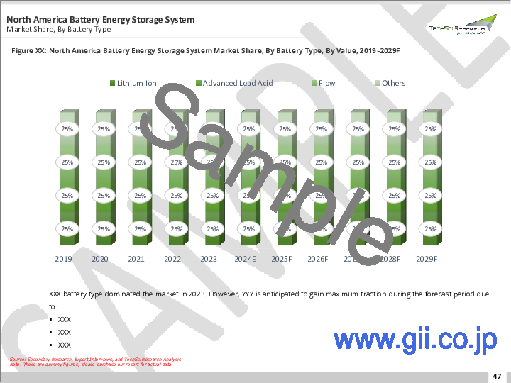 サンプル2：電池エネルギー貯蔵システム市場- 世界の産業規模、シェア、動向、市場機会、予測：電池タイプ別、接続タイプ別、エネルギー容量別、用途別、地域別、競合、予測、市場機会、2028年
