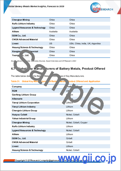 サンプル2：バッテリーメタルの世界市場：～2029年