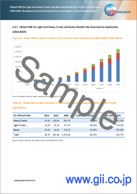 サンプル2：小型・大型トラックおよびバス用CMSの世界市場：2018-2029年