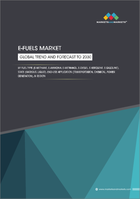 表紙：合成燃料 (e-fuel) の世界市場 (～2030年)：再生可能エネルギー源 (太陽光・風力)・燃料タイプ (合成メタン・合成灯油・合成メタノール・合成アンモニア・合成ディーゼル・合成ガソリン)・状態 (ガス・液体)・エンドユーザー (輸送・化学・発電)・地域別