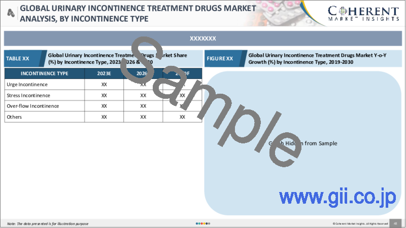 サンプル1：尿失禁治療薬市場：失禁タイプ別、薬剤クラス別、流通チャネル別、地域別