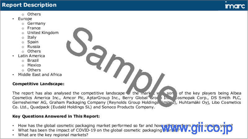 サンプル1：化粧品パッケージング市場：世界の産業動向、シェア、規模、成長、機会、2023-2028年予測