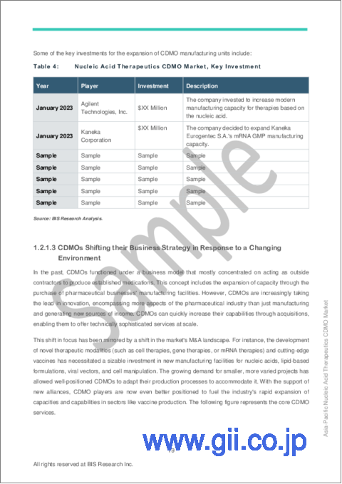 サンプル1：アジア太平洋地域の核酸治療薬CDMO市場：2023-2033年
