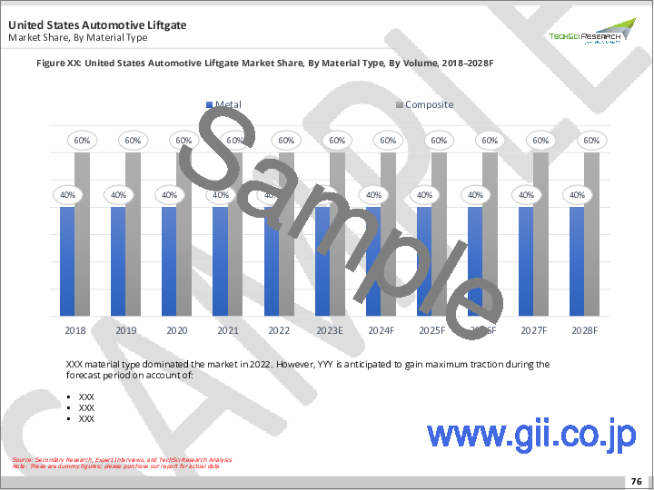 サンプル2：乗用車用リフトゲート市場-世界の産業規模、シェア、動向、機会、予測、タイプ別、材料タイプ別、地域別、競合、2018～2028年