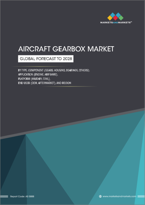 表紙：航空機用ギアボックスの世界市場：タイプ別、コンポーネント別、用途別、プラットフォーム別、最終用途別、地域別-2028年までの予測