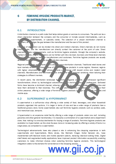 サンプル2：女性用衛生用品の世界市場：流通チャネル別、性質別、タイプ別、地域別- 2028年までの予測