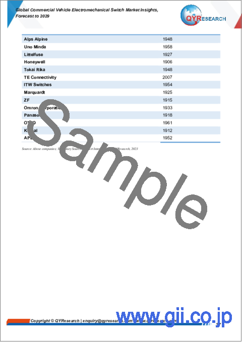 サンプル2：商用車用電気機械スイッチの世界市場：2029年までの予測