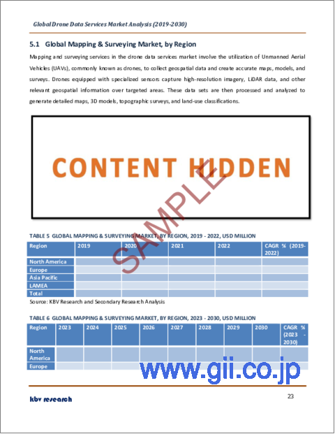 サンプル2：ドローンデータサービスの世界市場規模、シェア、産業動向分析レポート：タイプ別、最終用途別、プラットフォーム別、地域別展望と予測、2023年～2030年