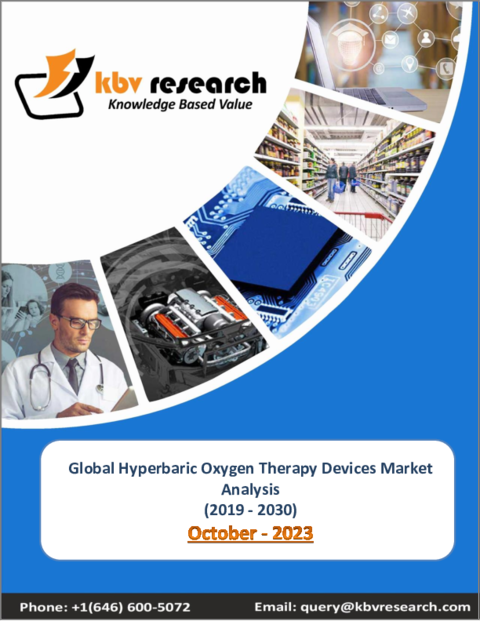 表紙：高気圧酸素治療装置の世界市場規模、シェア、産業動向分析レポート：用途別、製品別、地域別展望と予測、2023年～2030年