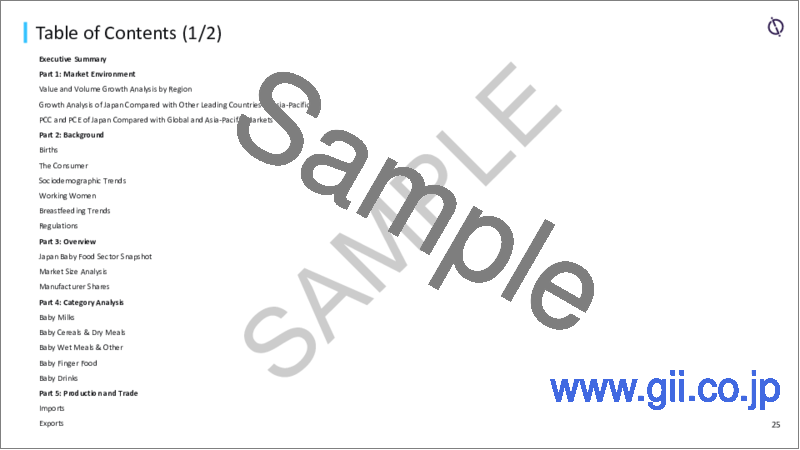 サンプル2：ベビーフードの日本市場の規模とシェア：カテゴリ別、流通、予測（～2028年）