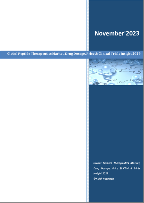 表紙：ペプチド治療薬の世界市場、薬剤投与量、価格、臨床試験インサイト 2029年