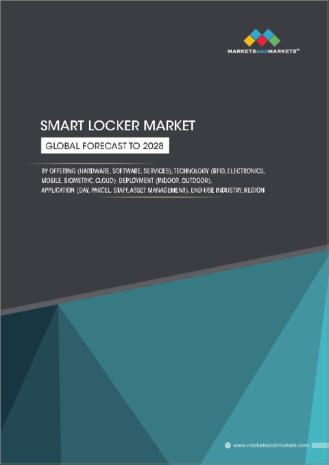 表紙：スマートロッカーの世界市場：製品別、技術別、展開別、用途別、最終用途産業別、地域別 - 予測（～2028年）
