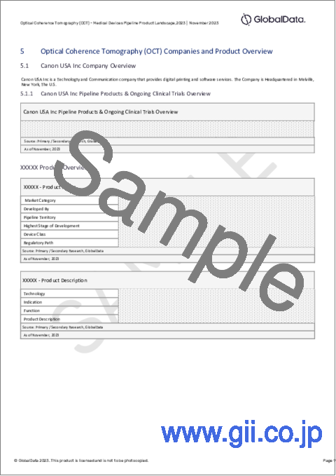 サンプル2：光干渉断層撮影（OCT）のパイプライン - 開発段階、セグメント、地域、規制経路、主要企業