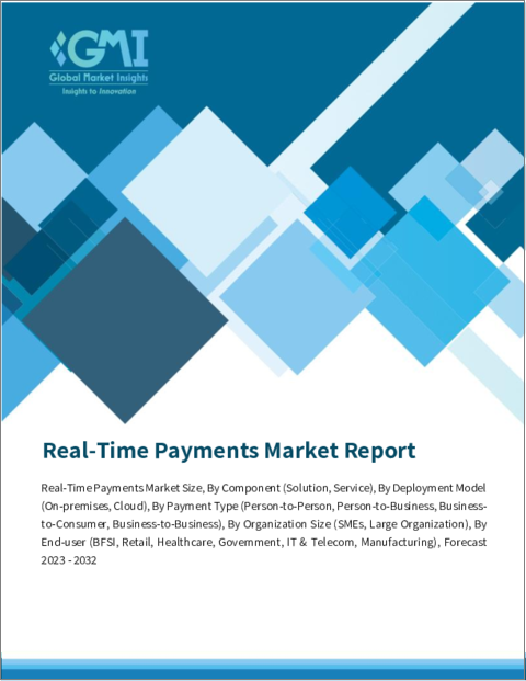 表紙：リアルタイム決済市場規模：コンポーネント別、展開モデル別、決済タイプ別、組織規模別、エンドユーザー別＆予測、2023-2032年