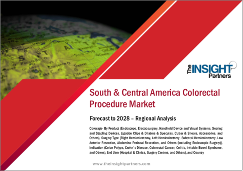 表紙：大腸施術の中南米市場の2028年までの予測- 地域別分析- 製品タイプ、外科手術タイプ、適応症、エンドユーザー別