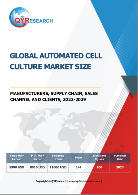 表紙：自動細胞培養の世界市場 - 規模、メーカー、サプライチェーン、販売チャネル、顧客：実績と予測（2023年～2029年）