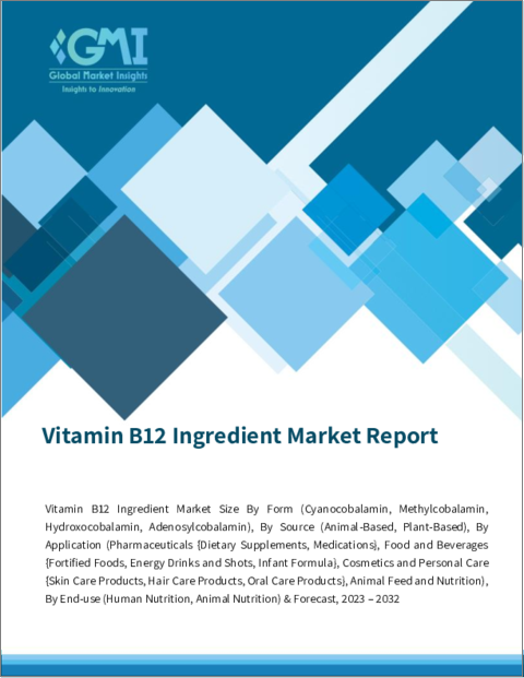 表紙：ビタミンB12成分の世界市場：形態別、供給源別、最終用途別、用途別、地域展望、予測（2023年～2032年）