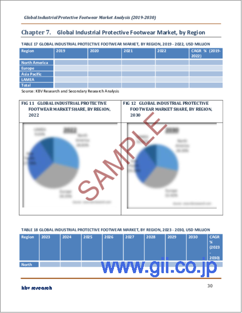 サンプル2：産業用安全靴の世界市場規模、シェア、産業動向分析レポート：製品別、用途別、地域別展望と予測、2023年～2030年