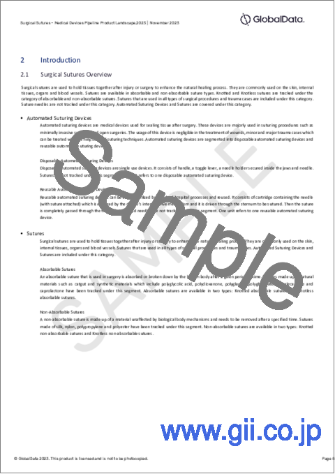 サンプル1：外科用縫合糸市場：パイプラインレポート（開発段階、セグメント、地域、規制経路、主要企業）