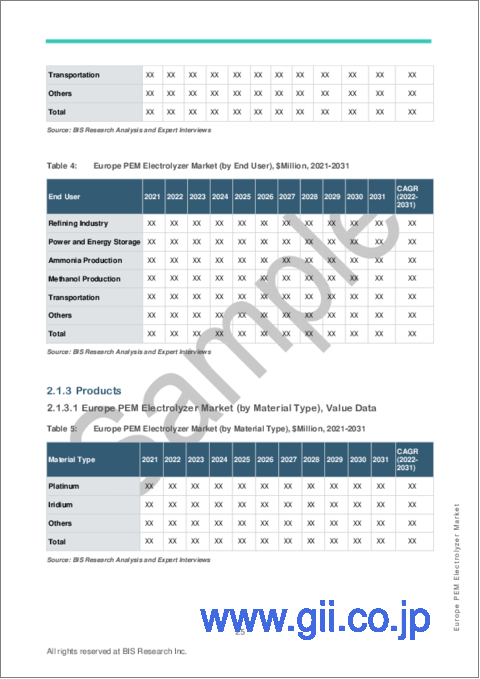 サンプル2：欧州のPEM電解槽市場の分析・予測：2022-2031年