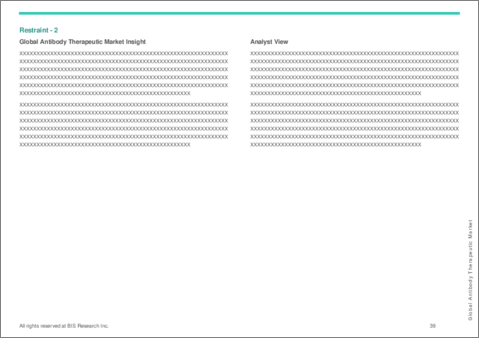 サンプル1：抗体治療薬の世界市場：形態別、疾患領域別、投与経路別、エンドユーザー別、地域別、競合情勢-分析と予測（2024年～2033年）