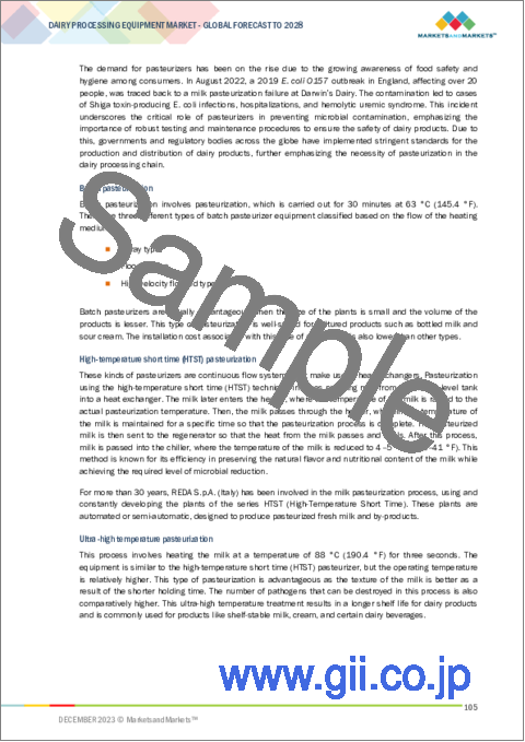 サンプル2：乳製品加工機器の世界市場 (～2028年)：タイプ (パストライザー・ホモジナイザー・ミキサー＆ブレンダー・セパレーター・エバポレーター・乾燥機・膜ろ過装置)・動作モード (自動・半自動)・用途・地域別