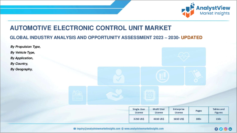 表紙：自動車用電子制御ユニット市場：推進タイプ別、用途別、車種別、国別、地域別- 産業分析、市場規模、市場シェア、2023-2030年予測