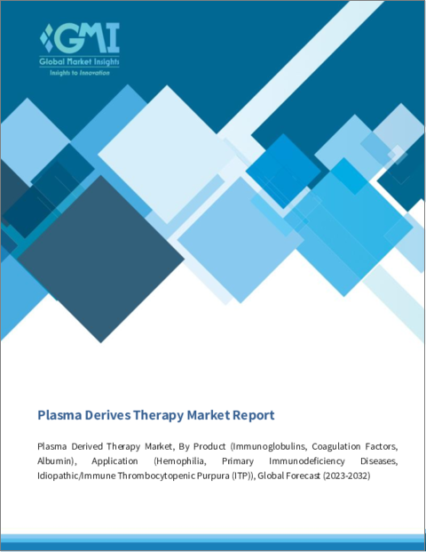 表紙：血漿分画製剤（PDT）市場：製品別、用途別、世界予測、2023-2032年