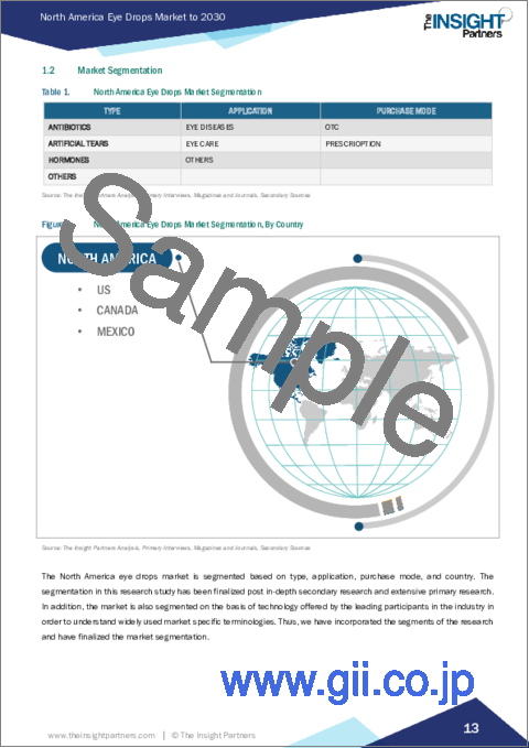 サンプル1：北米の目薬市場の2030年予測-地域別分析-タイプ、用途、購入形態別