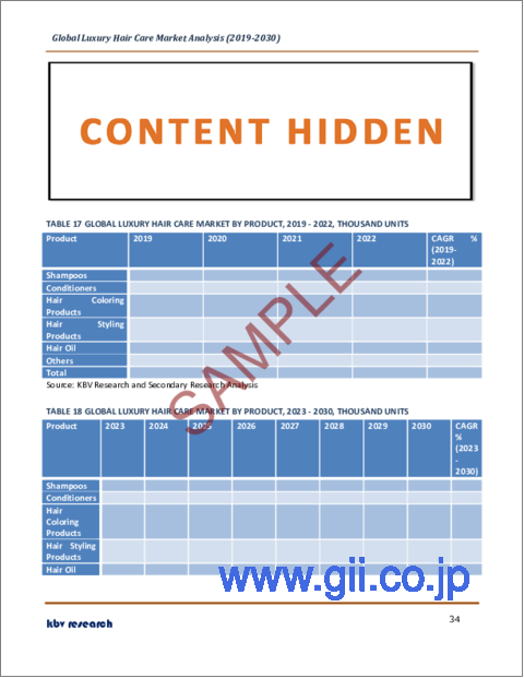 サンプル2：高級ヘアケアの世界市場規模、シェア、産業動向分析レポート：流通チャネル別、価格帯別、製品別、地域別の展望と予測（2023年～2030年）
