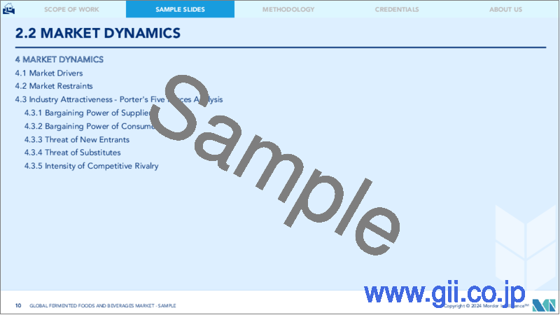 サンプル1：発酵食品・飲料：市場シェア分析、産業動向と統計、2024～2029年の成長予測