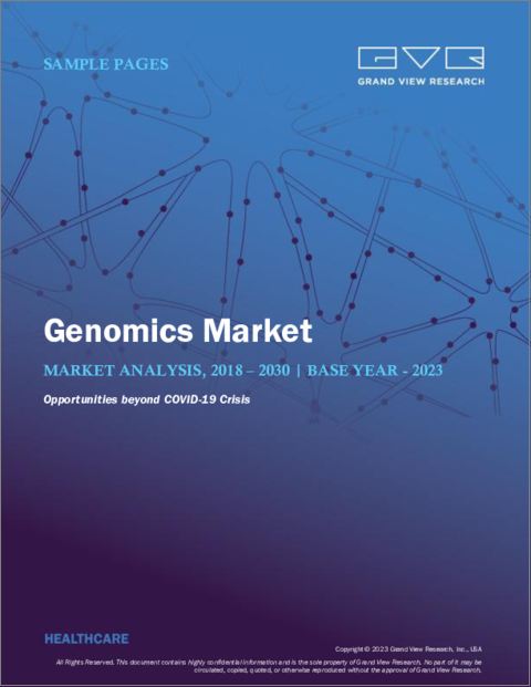 表紙：ゲノミクス市場規模、シェア、動向分析レポート：用途・技術別、成果物別、最終用途別、地域別、セグメント予測、2024年～2030年