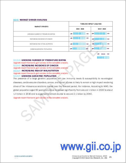 サンプル1：静脈内溶液の市場規模、シェア、動向分析レポート：製品別、栄養素別、地域別、セグメント予測、2024年～2030年