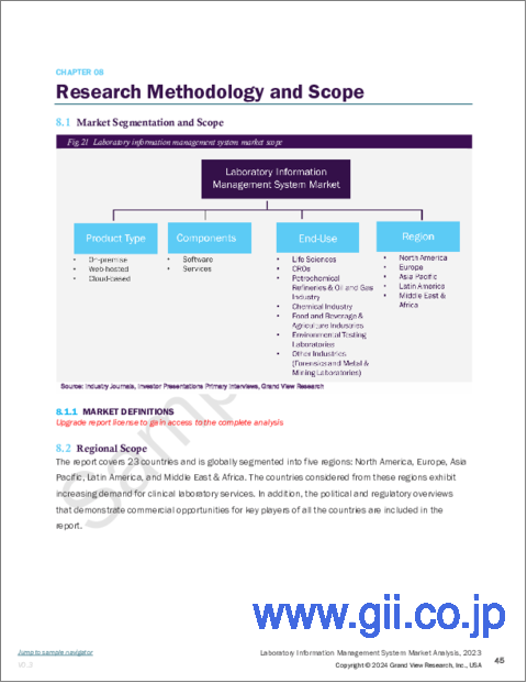 サンプル2：ラボラトリー情報管理システムの市場規模、シェア、動向分析レポート：製品別、コンポーネント別、最終用途別、地域別、セグメント予測、2024年～2030年