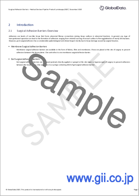 サンプル1：外科用癒着防止バリア市場：パイプラインレポート（開発段階、セグメント、地域・国、規制経路、主要企業）、2023年最新版