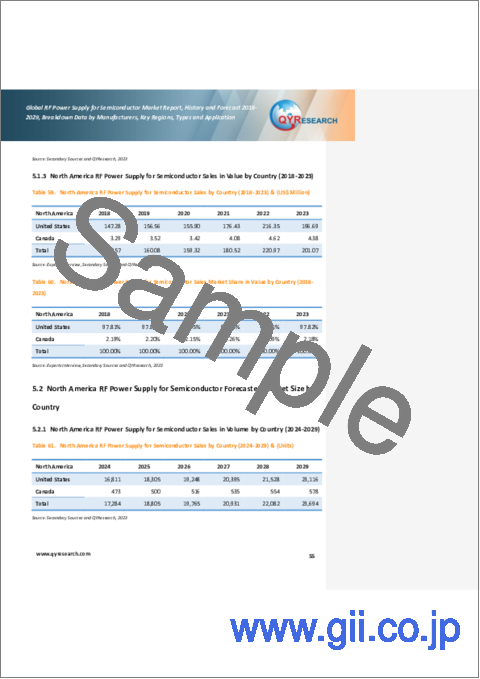 サンプル2：半導体用RF電源の世界市場：実績と予測（2018年～2029年）